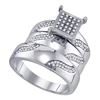 Image 1 : Sterling Silver His & Hers Round Diamond Cluster Matching Bridal Wedding Ring Band Set 3/8 Cttw