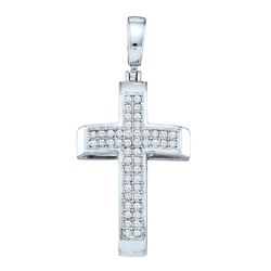 Sterling Silver Womens Round Pave-set Diamond Cross Pendant 1/6 Cttw