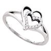 Image 1 : 10kt White Gold Womens Round Diamond Double Nested Heart Ring 1/8 Cttw