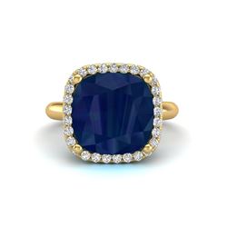 6 ctw Sapphire & Micro Pave Halo VS/SI Diamond Ring 18k Yellow Gold