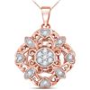 Image 1 : 14kt Rose Gold Womens Round Diamond Diagonal Square Heart Cluster Pendant 1/4 Cttw