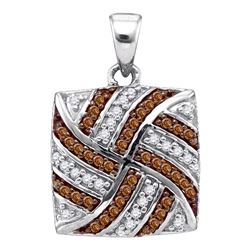 10kt White Gold Womens Round Brown Diamond Square Pendant 1/4 Cttw