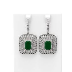 16.73 ctw Emerald & Diamond Earrings 18K White Gold