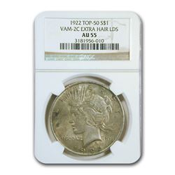 1922 Peace Dollar AU-55 NGC (VAM-2C Extra Hair LDS, Top-50)