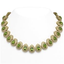 124.02 ctw Tourmaline & Diamond Victorian Necklace 14K Yellow Gold