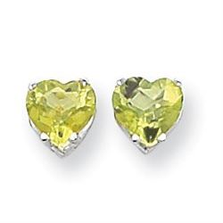 14k White Gold 7 mm Heart Peridot Earrings