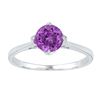 Image 1 : Sterling Silver Womens Round Lab-Created Amethyst Solitaire Ring 3/4 Cttw