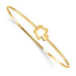 14k Yellow Gold Brushed & Polished Flowers Slip On Bangle