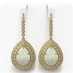 21.54 ctw Certified Opal & Diamond Victorian Earrings 14K Yellow Gold