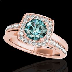 1.33 ctw SI Certified Fancy Blue Diamond Halo Ring 10k Rose Gold