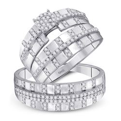 10kt White Gold His & Hers Round Diamond Cluster Matching Bridal Wedding Ring Band Set 5/8 Cttw