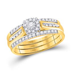 14kt Yellow Gold Womens Round Diamond 3-Piece Bridal Wedding Engagement Ring Band Set 1/4 Cttw