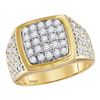Image 1 : 14kt Yellow Gold Mens Round Diamond Square Cluster Honeycomb Ring 1-3/4 Cttw