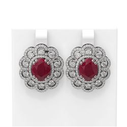 12.21 ctw Ruby & Diamond Earrings 18K White Gold