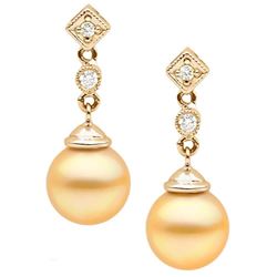 Golden South Sea Pearl and Diamond Royale Dangle Earrings
