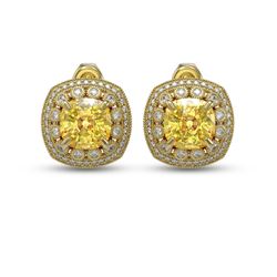 13.99 ctw Canary Citrine & Diamond Victorian Earrings 14K Yellow Gold