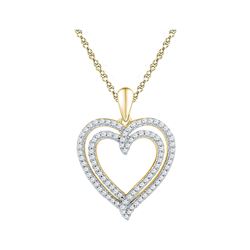 10kt Yellow Gold Womens Round Diamond Double Frame Heart Pendant 1/2 Cttw