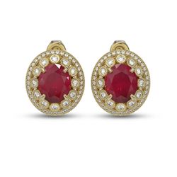 16.81 ctw Certified Ruby & Diamond Victorian Earrings 14K Yellow Gold