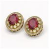 Image 2 : 16.81 ctw Certified Ruby & Diamond Victorian Earrings 14K Yellow Gold
