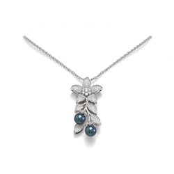 1.52 ctw Diamond & Pearl Necklace 18K White Gold