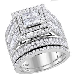 14kt White Gold Womens Princess Diamond Bridal Wedding Engagement Ring Band Set 3.00 Cttw