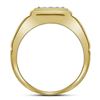 Image 2 : 10kt Yellow Gold Mens Round Diamond Square Cluster Faceted Fashion Ring 1/3 Cttw