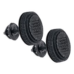 Black Sterling Silver Mens Round Color Enhanced Diamond Circle Cluster Earrings 1/6 Cttw