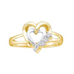 Two-tone Sterling Silver Womens Round Diamond Double Heart Ring .03 Cttw Size
