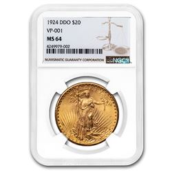 1924 $20 Saint-Gaudens Gold Double Eagle MS-64 NGC (DDO VP-001)