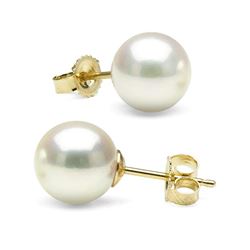 Untreated, Natural Color White Hanadama Akoya Pearl Earrings, 8.0-8.5mm