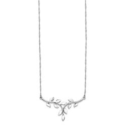 14K White Polished Leaf Necklace - 17 in.