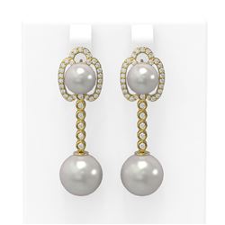 0.63 ctw Diamond & Pearl Earrings 18K Yellow Gold