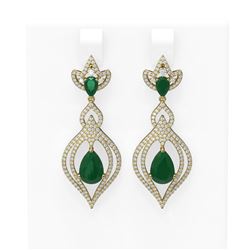 8.96 ctw Emerald & Diamond Earrings 18K Yellow Gold