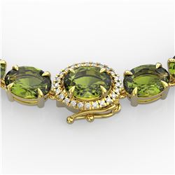 35.25 ctw Green Tourmaline & VS/SI Diamond Micro Necklace 14k Yellow Gold