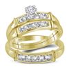 Image 1 : 14kt Yellow Gold His Hers Round Diamond Solitaire Matching Bridal Wedding Ring Band Set 1/10 Cttw