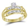 Image 2 : 14kt Yellow Gold His Hers Round Diamond Solitaire Matching Bridal Wedding Ring Band Set 1/10 Cttw