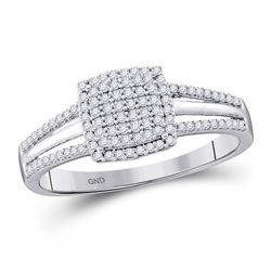 10kt White Gold Womens Round Diamond Square Cluster Bridal Wedding Engagement Ring 1/4 Cttw