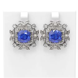12.73 ctw Tanzanite & Diamond with Pearl Earrings 18K White Gold
