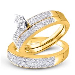 10kt Yellow Gold His Hers Marquise Diamond Solitaire Matching Bridal Wedding Ring Band Set 1/2 Cttw