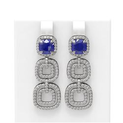 7.12 ctw Sapphire & Diamond Earrings 18K White Gold