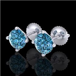 2 ctw Fancy Intense Blue Diamond Art Deco Earrings 18k White Gold