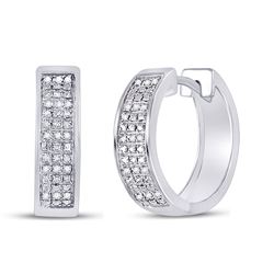 Sterling Silver Womens Round Pave-set Diamond Triple Row Hoop Earrings 1/10 Cttw