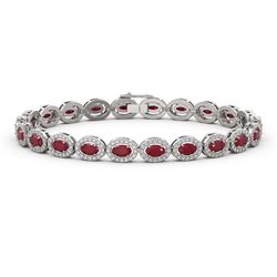 11.58 ctw Ruby & Diamond Micro Pave Halo Bracelet 10k White Gold