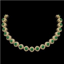 82.17 ctw Emerald & Diamond Victorian Necklace 14K Yellow Gold