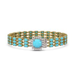 22.19 ctw Turquoise & Diamond Bracelet 14K Yellow Gold