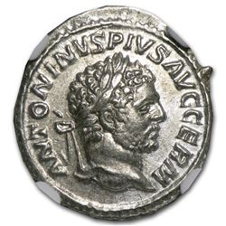 Roman Silver Denarius Emperor Caracalla (198-217 AD) AU NGC