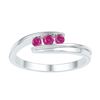 Image 1 : Sterling Silver Womens Round Lab-Created Pink Sapphire 3-stone Ring 1/2 Cttw