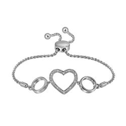 Sterling Silver Womens Round Diamond Heart Bolo Bracelet 1/20 Cttw