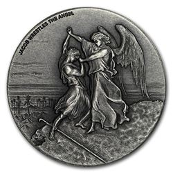 2017 2 oz Silver Coin - Biblical Series (Jacob Wrestles Angel)