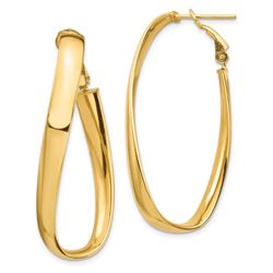 14k Yellow Gold Twisted Oval Omega Back Hoop Earrings